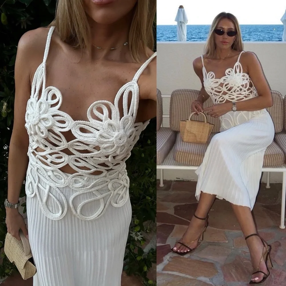 Cult Gaia Nalda Crocheted Semi Sheer Stretch Knit Dress Off White NEW with tags - Picture 10 of 13